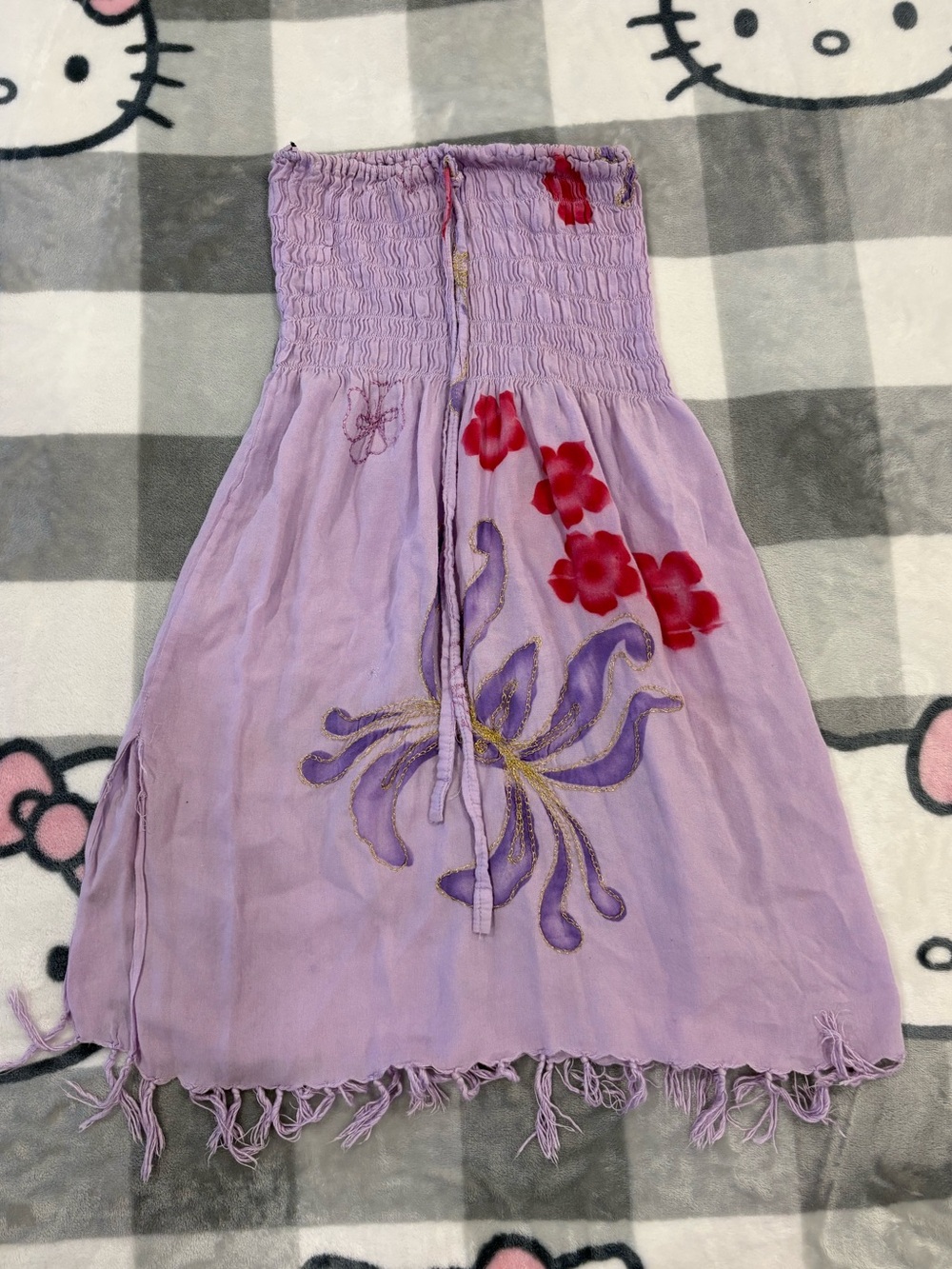 Y2K Purple Floral Strapless Smocked Mini Dress